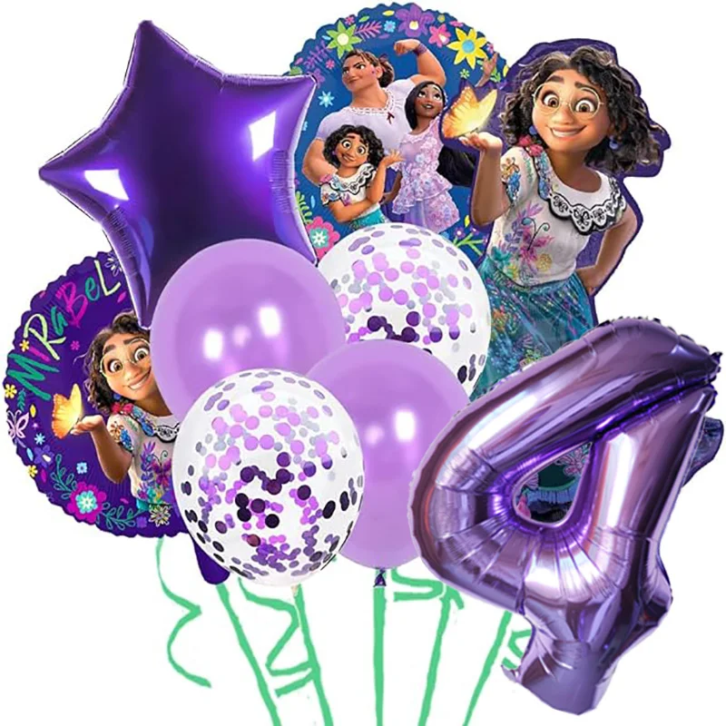 9pcs Disney Encanto Mirabel Party Balloons Set 32inch Purple Number Foil Balloons For Kids 1 2 3th Birthday Decor Air Globos