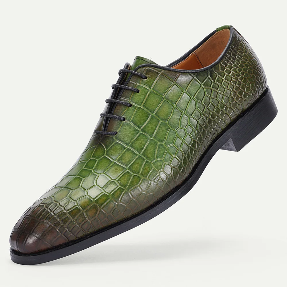 Fashion Trend Crocodile Pattern Low Top Business Lace Oxford Korean Edition Formal Men Leather Suede Men Casual Shoes Large Size