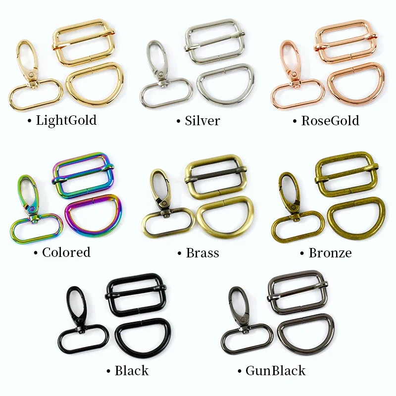 5Sets 20/25/32/38mm Metal D Ring Swivel Lobster Buckle for Bag Webbing Strap Hook Dog Collar Adjust Slider Clasp Sewing Hardware