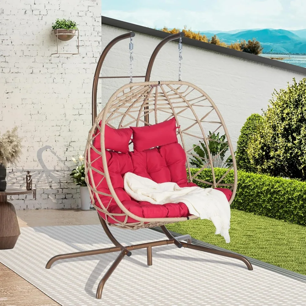 

Double Egg Chair with Stand Hanging Indoor Outdoor Wicker Rattan Patio Basket Egg Swing Chair Hammock Egg Chairs with UV Resista
