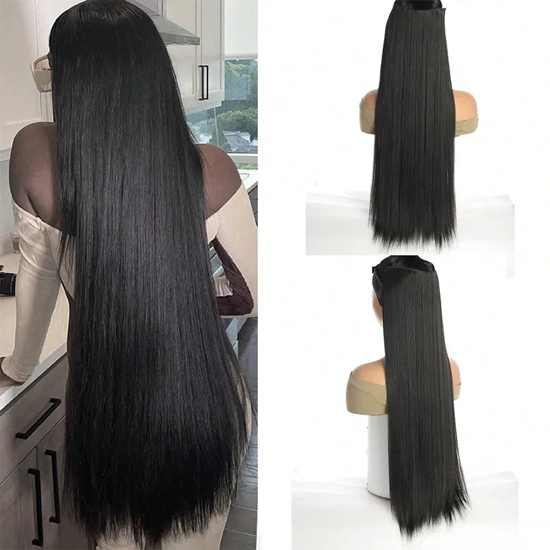 Difei-extensão do cabelo sintético, 5 clip, longo, reto, vermelho, loiro, castanho, alta temperatura, peruca falsa