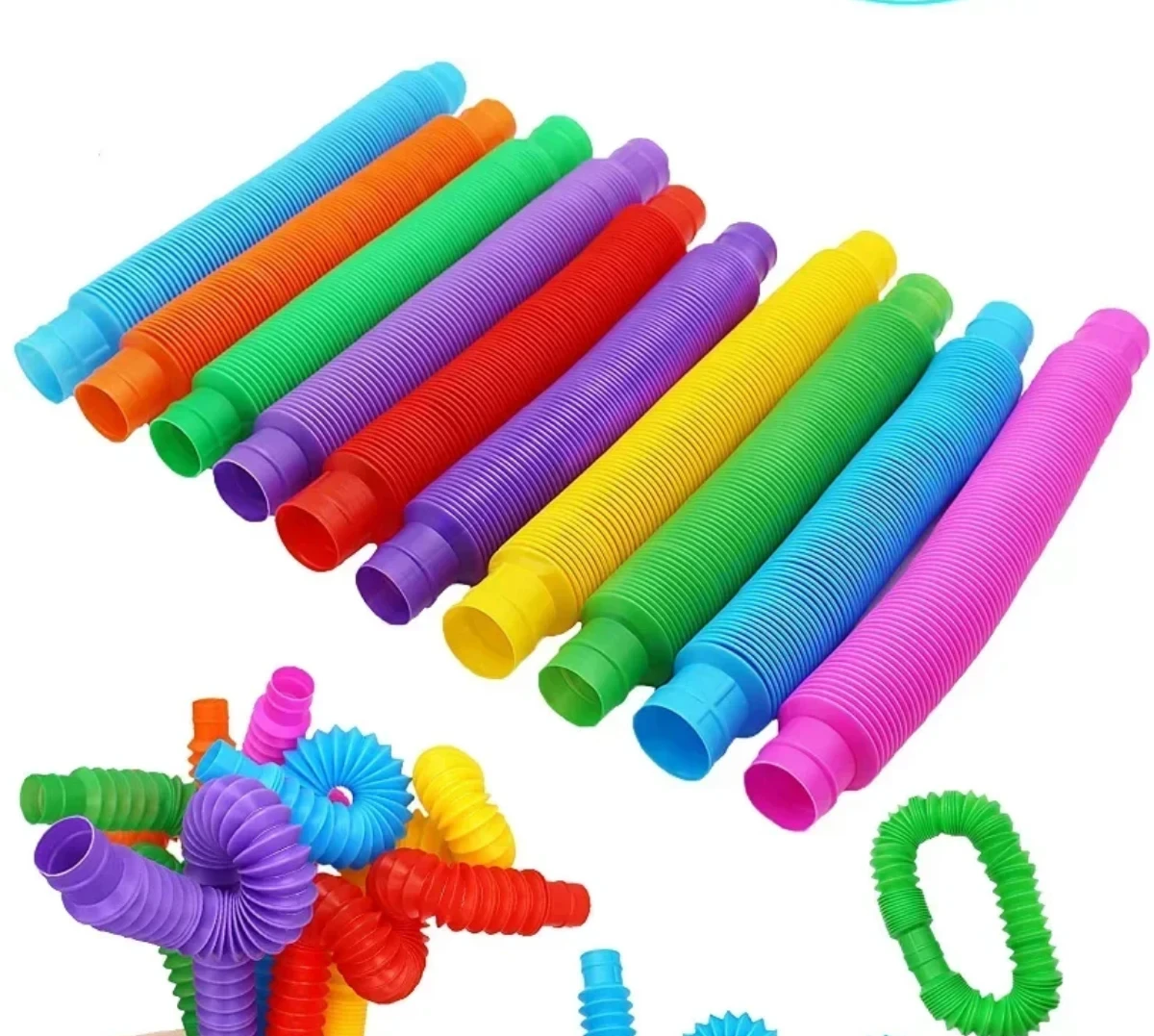 8 Pcs Pop Tubes Sensory Toys Fidget Pop Tube Stress Relief Decompression Finger Toy Telescopic Tube for Kids Teenager Gifts