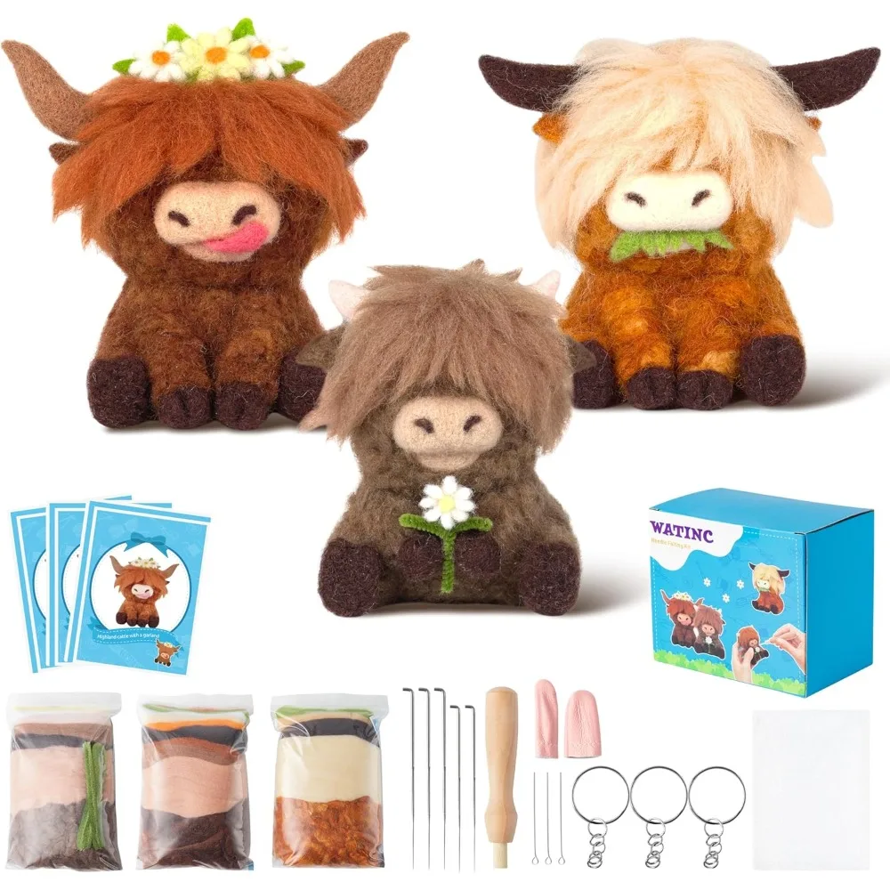 

Набор для валяния иглы Highland Cow - набор из 3 разных инструментов для валяния иглы Highland Cow Doll из шерстяного фетра, пенопластовый коврик, домашний декор своими руками