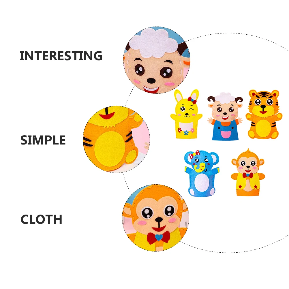 

5 Sets Creative Hand Puppet DIY Kit Kids Sewing Crafts Animal Handmade Puppets Toddler Play Storytelling Parent-Child Activity