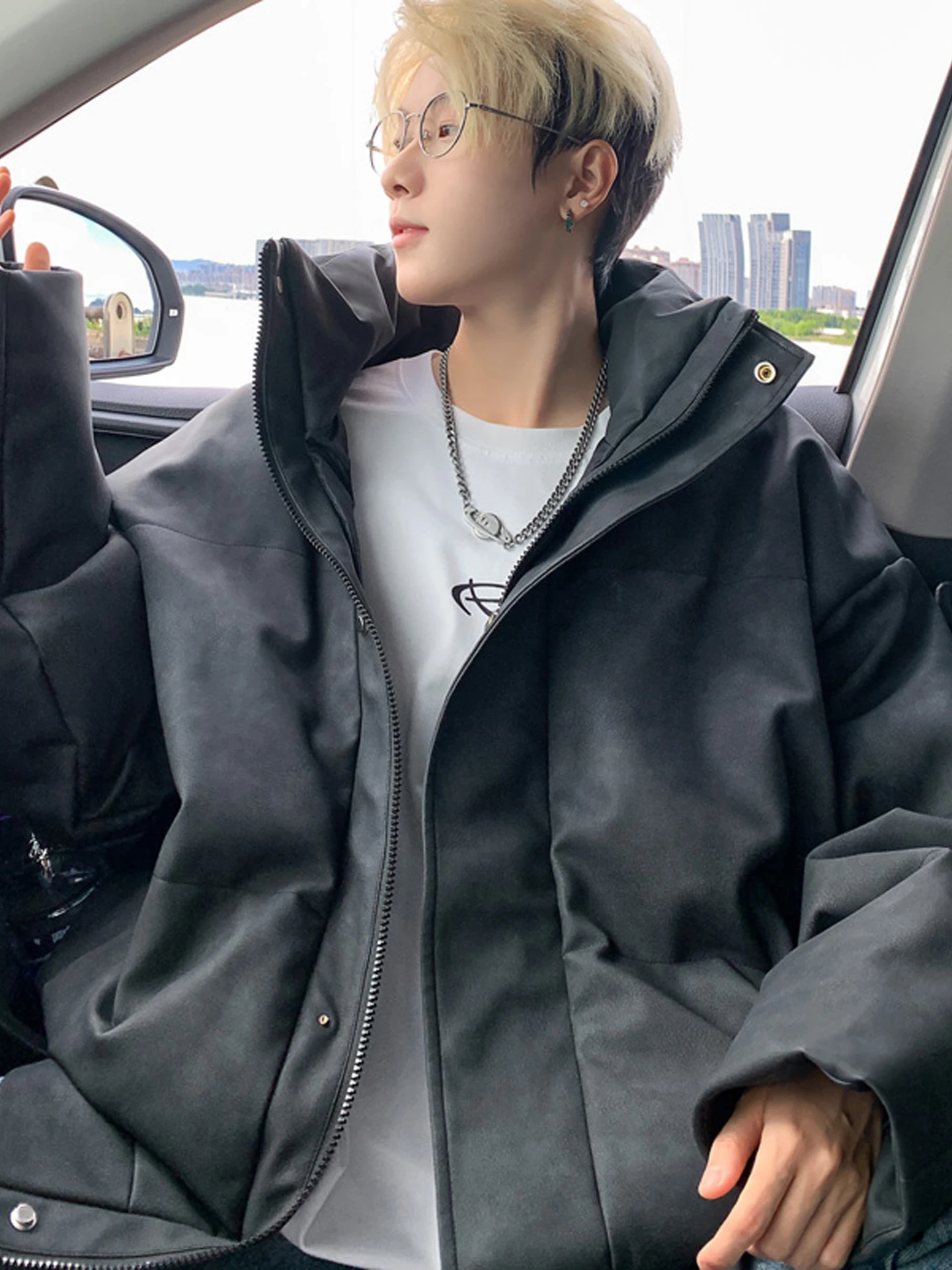 

Мужская зимняя куртка из хлопка с воротником из искусственной кожи, утепленная, теплая, морозостойкая, с наполнителем из хлопка, в стиле тай-дай, модная