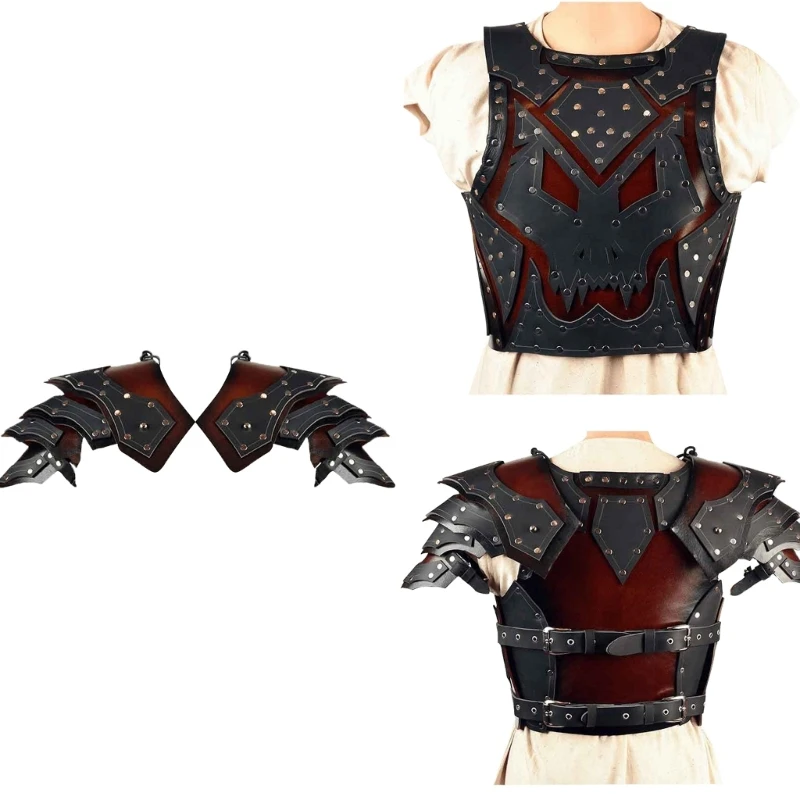 

Leather Medieval Punk Soldier Warrior Chest Armor Vest Halloween Cosplay Archer Costume Adult Chest Armor Suit Bolero CoatUnisex