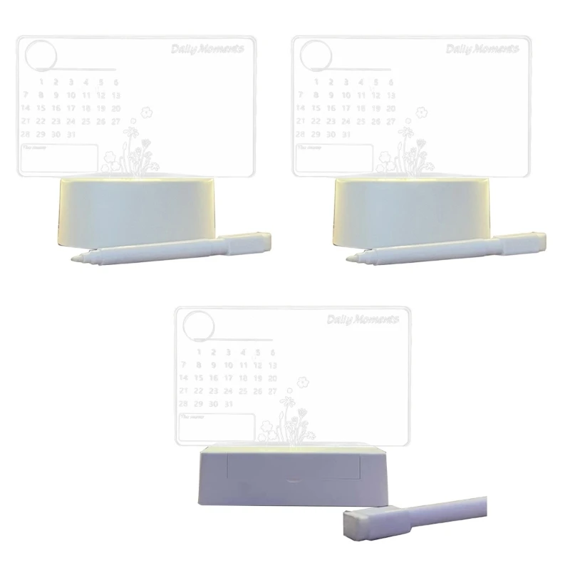 Planificador calendario acrílico transparente, calendario perpetuo reutilizable, tablero acrílico con luz LED y rotulador