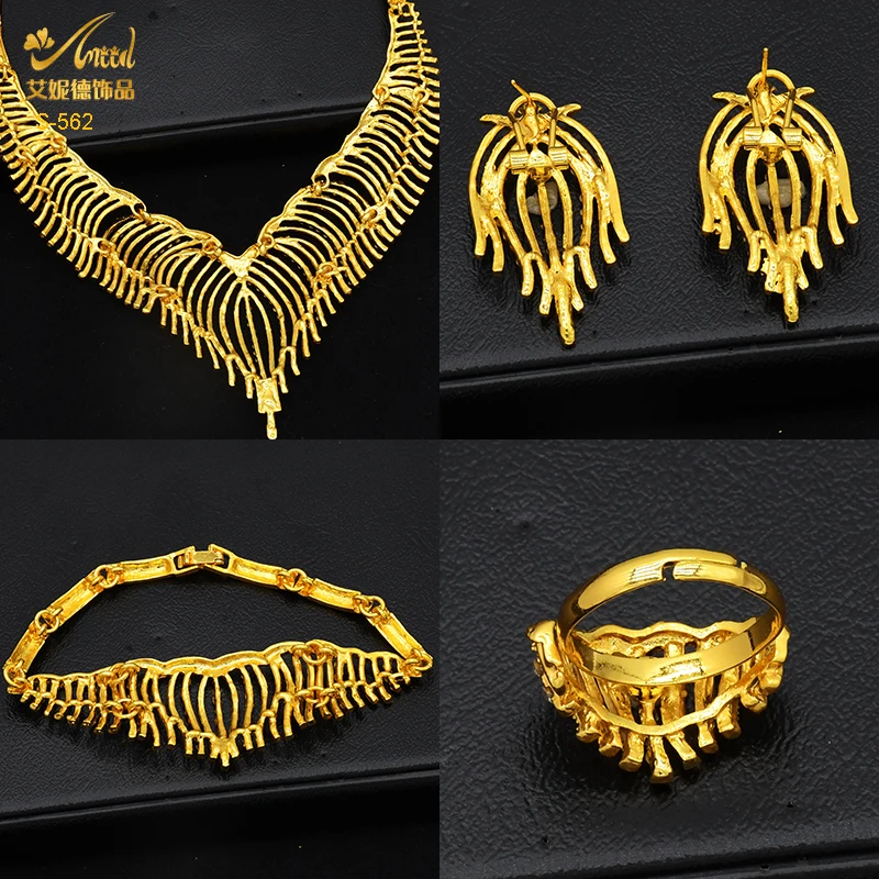 ANIID Dubai Gold Color Jewelry Set For Women Indian Earring and Necklace Nigeria Moroccan Bridal Wedding Accessorie Party Gifts