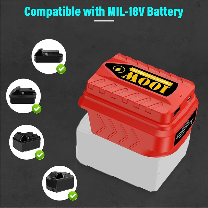 Adattatore per caricabatterie USB AF90-PD100W per batteria M18 da 18 V, con tipo C PD 3.0 100 W (MAX) e 1 ricarica rapida USB QC3.0