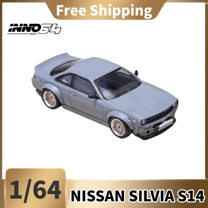 [In Stock] INNO 1/64 Diecast Alloy Nissan S14 Rocket Bunny Widebody Car Model, Matte‑Grey Static Collectible Vehicle