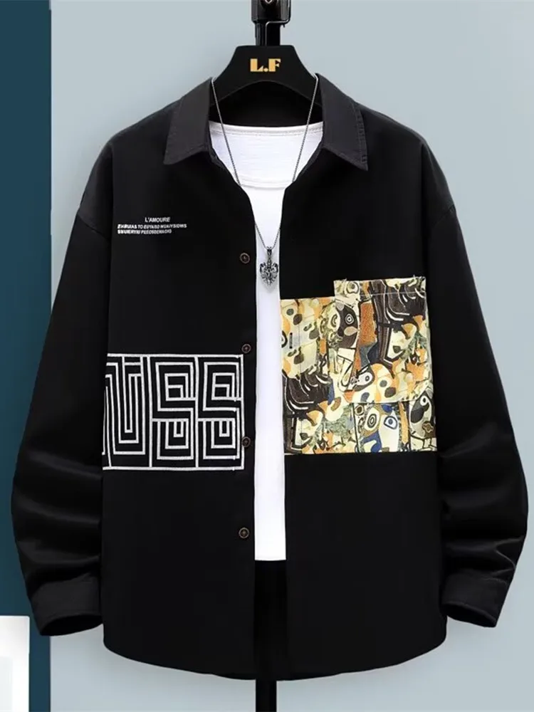 قميص رجالي كاجوال بأكمام طويلة متدرج الألوان، ملابس خارجية رقيقة للربيع والخريف، تصميم شبابي عصري، قماش مطبوع بقصة قياسية