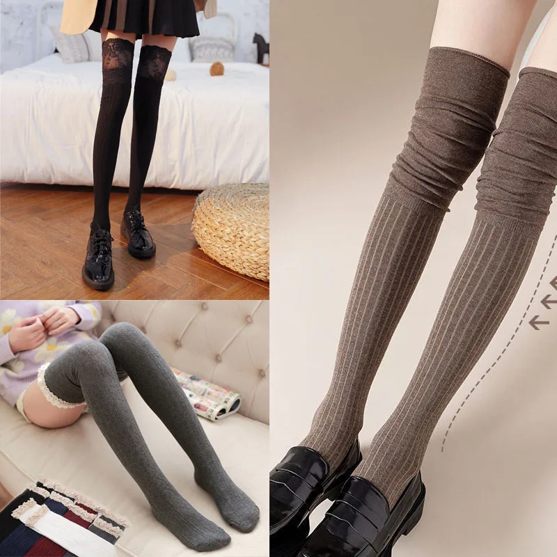 Korea Knee Leg Warmer Socks Striped Socks Tube Socks Over Knee Stockings Footless Socks Fashion Autumn Winter Blend Cotton Stock