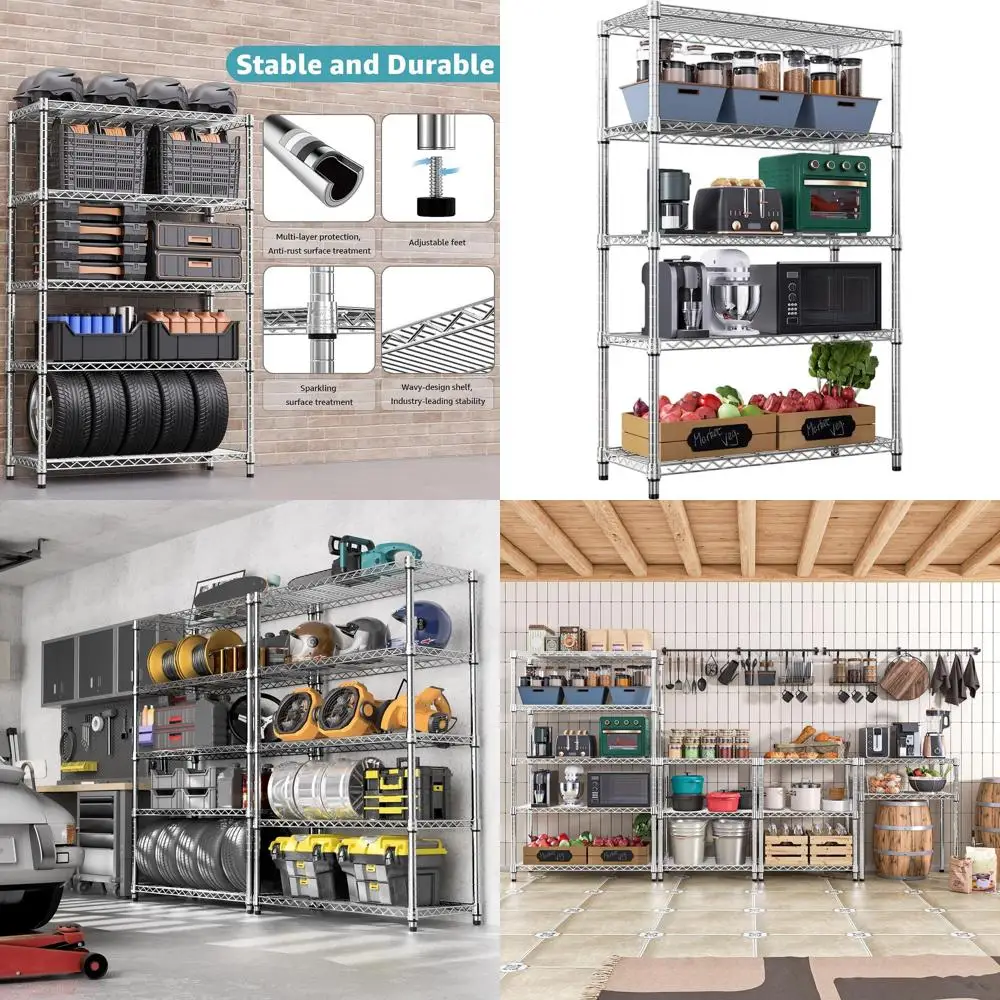 

5-Tier Heavy-Duty Steel Storage Shelves - 1750 lbs Capacity, Ideal for Home, Kitchen, Office, Garage