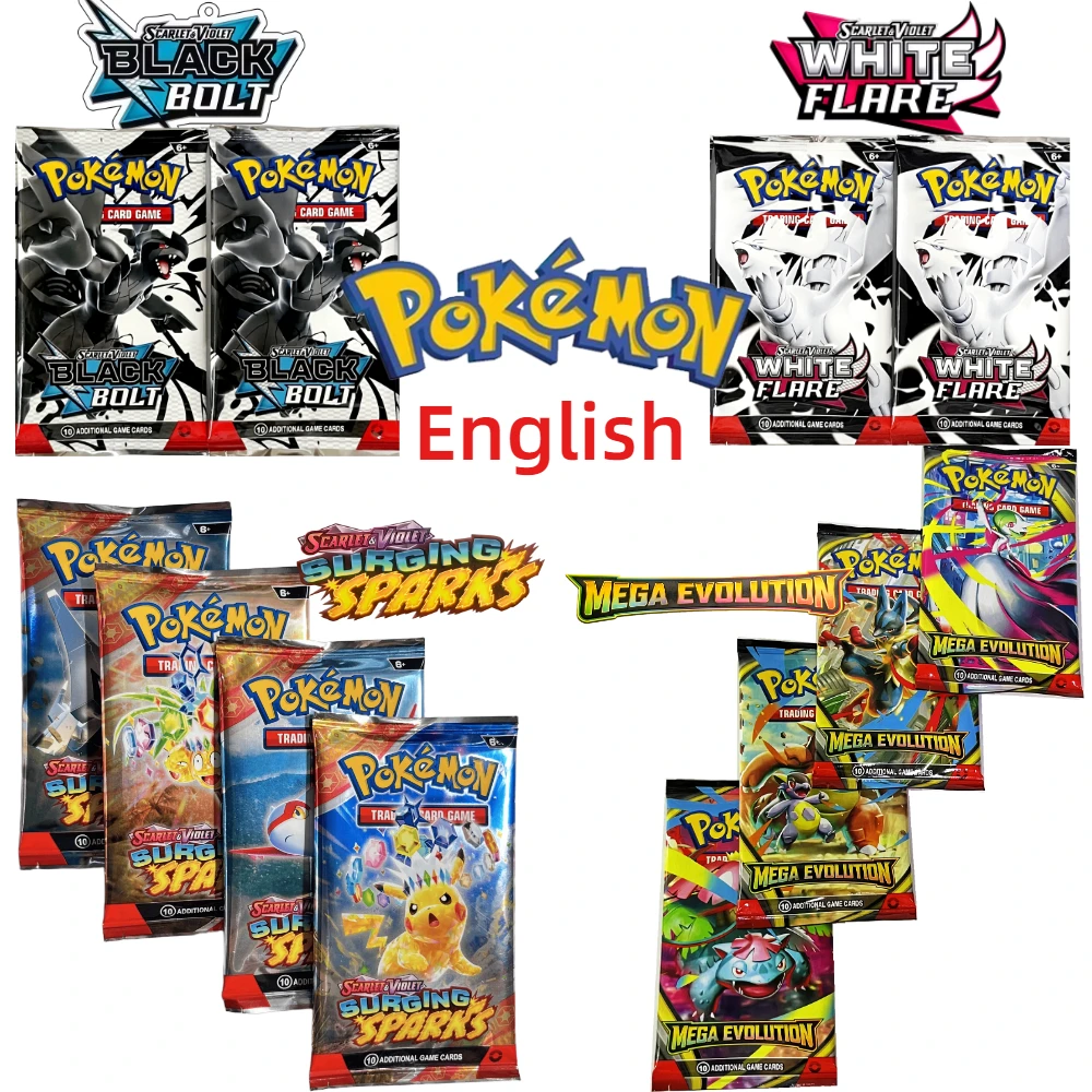 

40-200 шт., английская карта покемонов, СКАРЛЕТ И ПЗИТ 151 MEGA EVOLUTION Booster, коллекционные карточные игры, карты для детей и взрослых, подарки