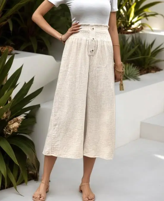 Women's Pant 2026 Summer Loose New Style with A Drawstring Design High Waist Casual Loose Wide Leg Pants Suitable for Daily Use