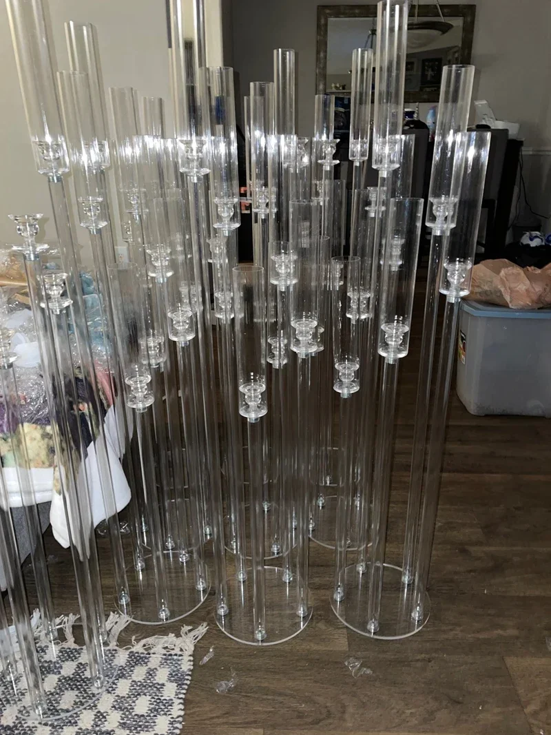 118cm Hoher Klarer Acryl-Kerzenleuchter mit 5 Armen, Bodenständer, Kerzenhalter, Hochzeits-Tischdekoration, Event- und Party-Dekoration für den Mittelgang – Detail 6