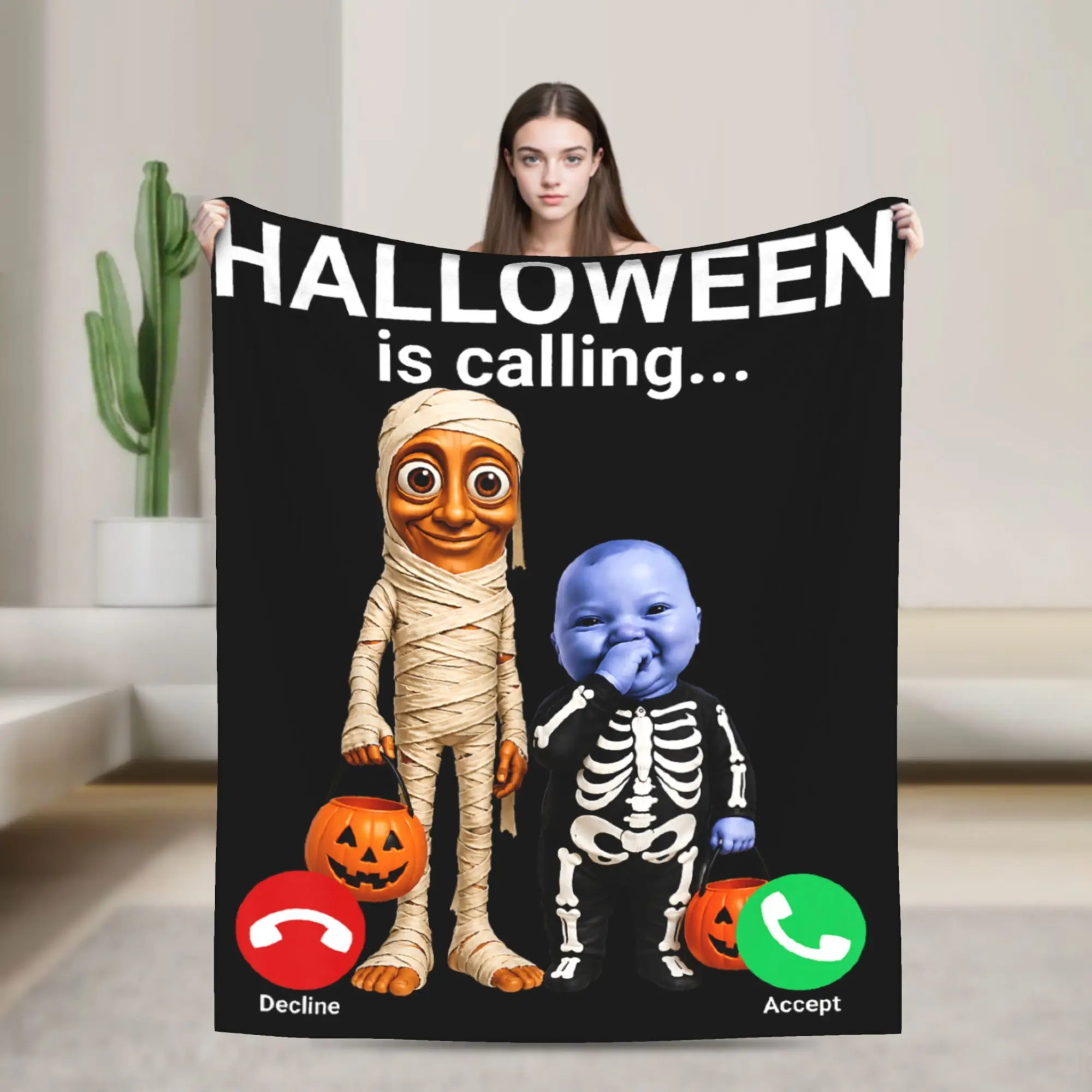 Warm Blankets Plane Travel Halloween Tung Tung Tung Sahur AI Baby Throw Blanket Casual  Bedspread For Outdoor