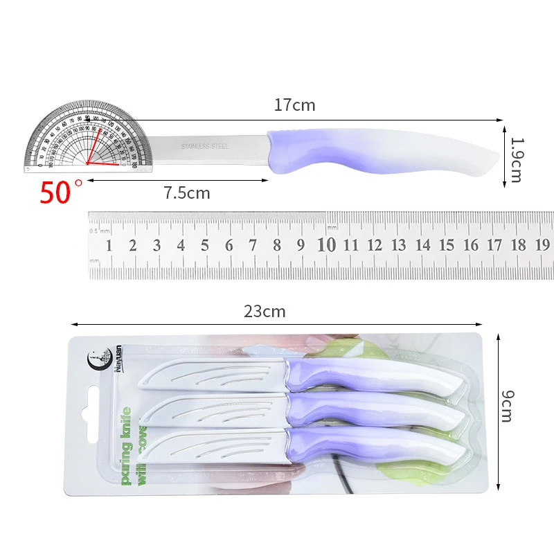 سكين فواكه متدرج 4 ألوان، سكين تقشير مطبخ وسيم مع أكمام سكين، مقبض بلاستيكي غير قابل للانزلاق، مجموعة سكاكين من الفولاذ المقاوم للصدأ
