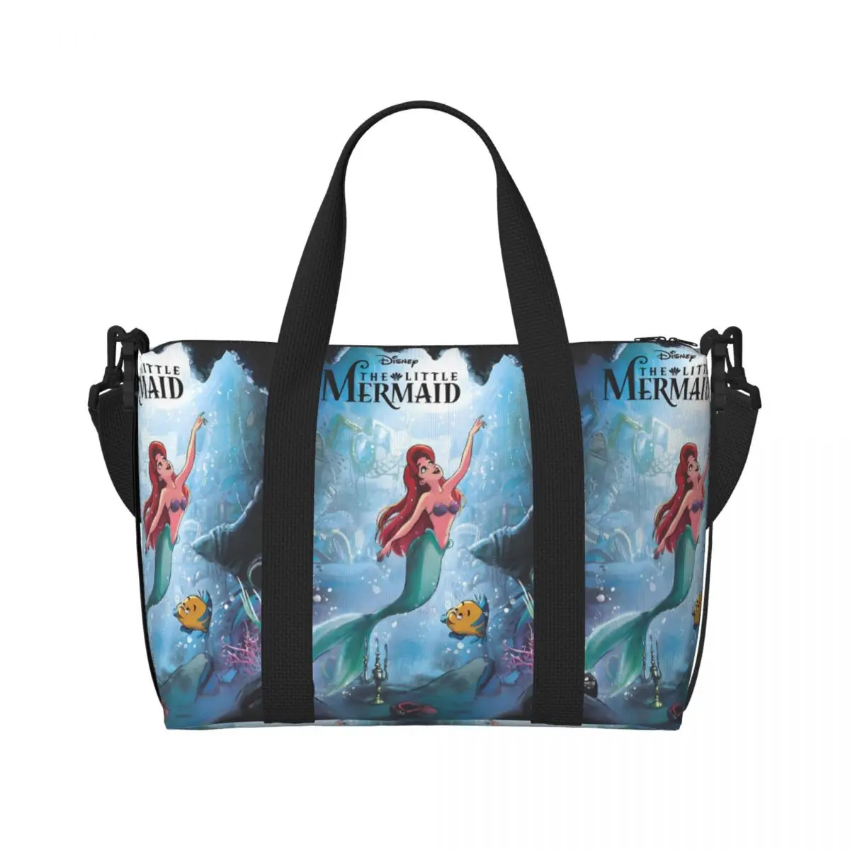 

Custom The Little Mermaid Beach Tote Bag for Women Cartoon Movie Large Compartment Gym Beach Travel Bags