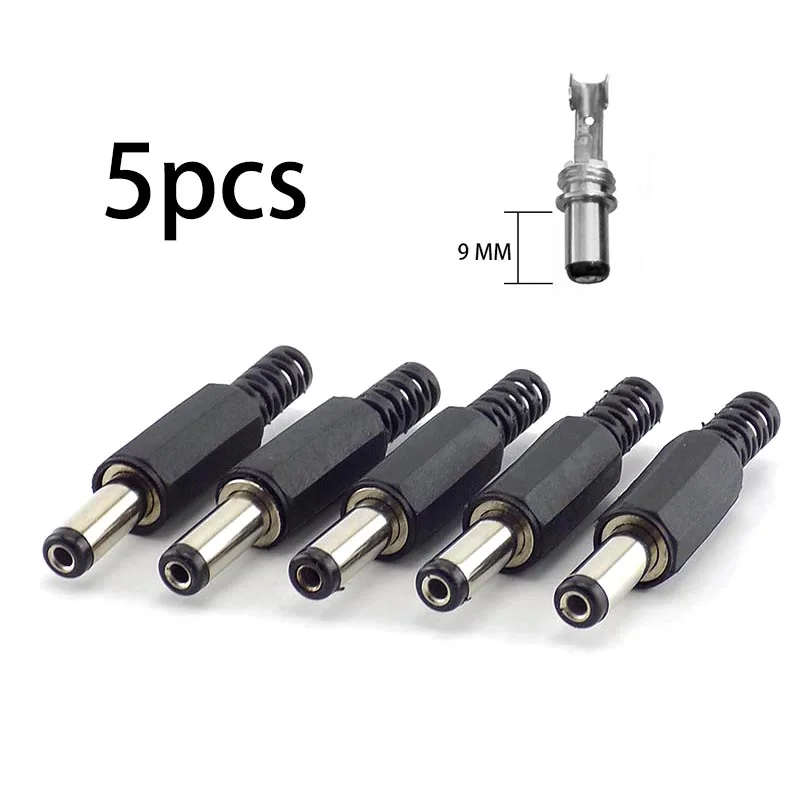 Connecteurs mâles DC 2.1x5.5MM, 5 pièces, adaptateur de prise d'alimentation, système de sécurité de caméra de vidéosurveillance, longueur 9mm pour bricolage, accessoires de vidéosurveillance D5