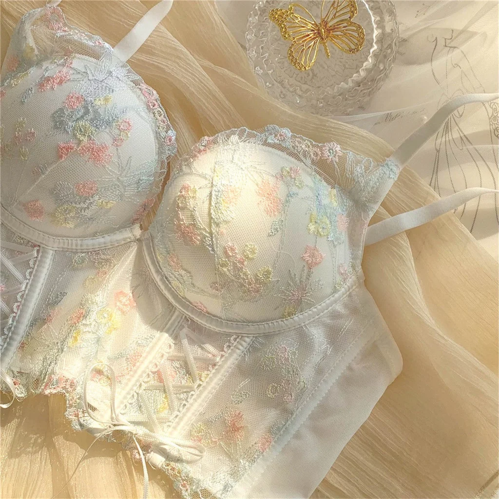 Sexy Embroidery Lace Push Up Bras No-wired Comfortable Underwear Women Bra Top Vest sexy bh erotisch crop top mujer sexshop