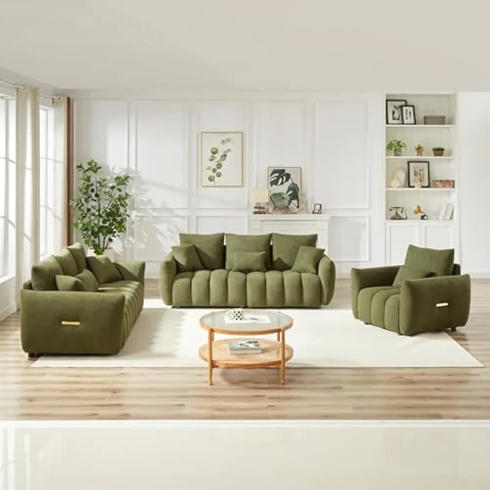 

1 Seater + 3 Seater + 3 Seater,Combo Sofa Modern Living Room Sofa,Teddy Sofa, Wooden Frame, 7 Cushions, Apartment Sofa Furniture