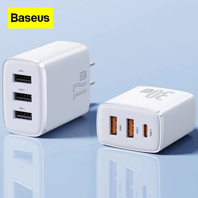 Baseust  Small Multifunctional Three Port Charger Head for Home Android Phones Electronic Products USB Fast Charging Interface