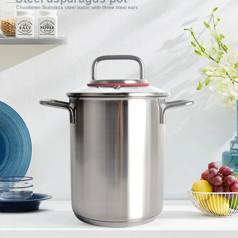 

‌Stainless Steel Soup Pot with Strainer Basket for Hotel Kitchen, Stew Pot, Stock Pot, Asparagus Cooking, Frying Basket