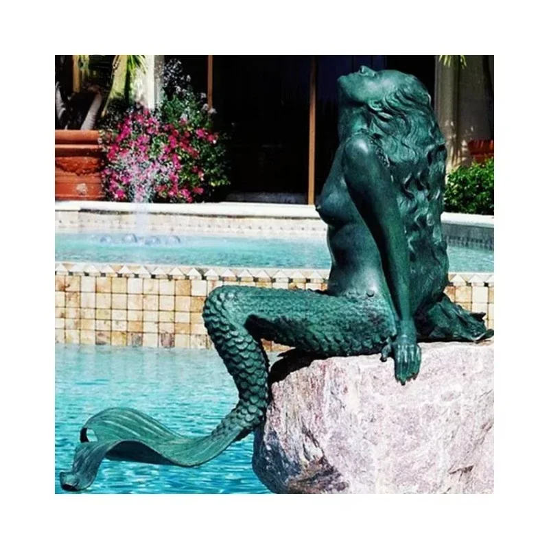 Outdoor Garden Life Size Metal Mythology Statue Fountain Hand Cast Bronze Mermaid Sculpture Fountain For Sale