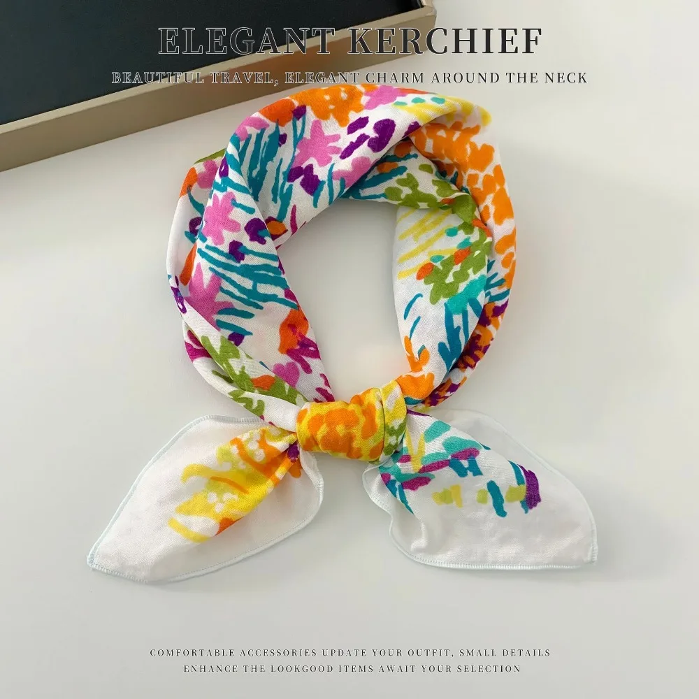 

All-match Cashew Small Square Scarf Flower Floral Cotton Linen Print Scarves Headband Scarf Hair Band Square Handkerchief Women