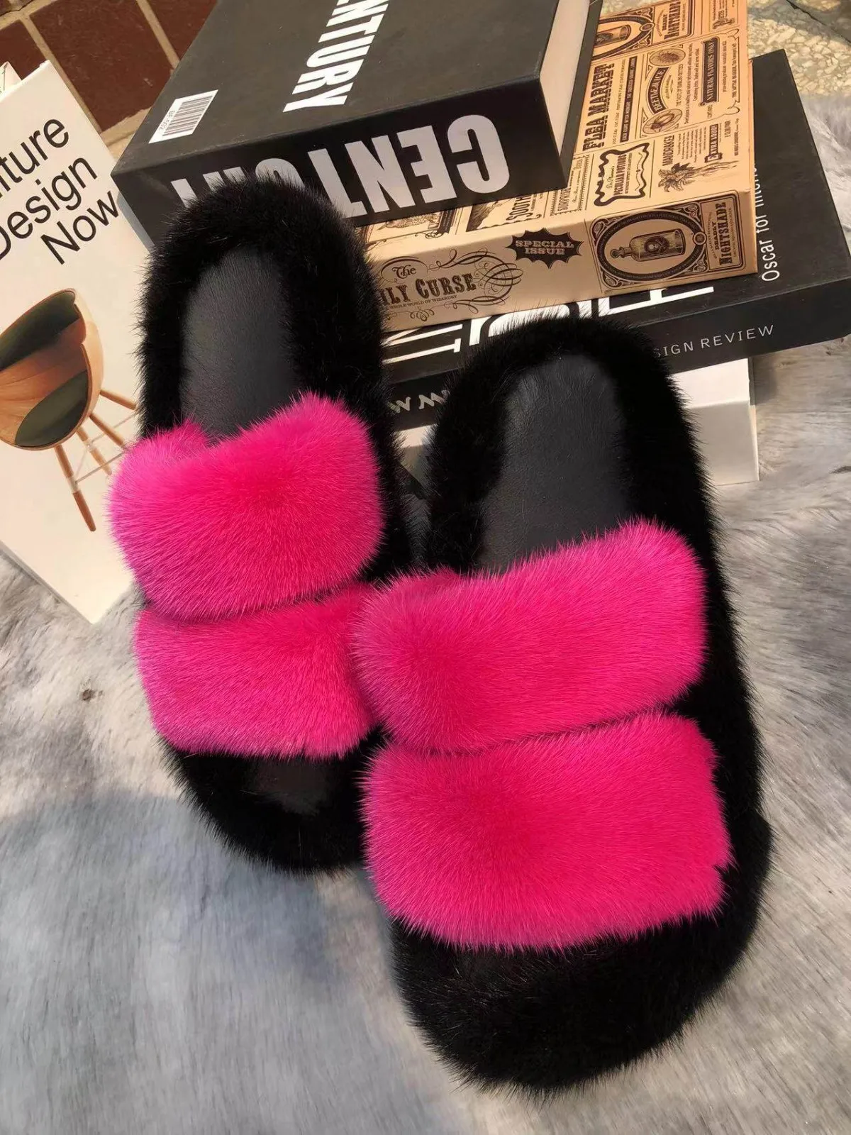 Trendige Plüsch-Hausschuhe für Damen, Echtfell-Nerz-Flauschige Pantoffeln, Warme Winter-Fellsandalen für Damen, Weiche Indoor-Damenschuhe – Detail 8