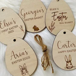 Personalized custom rabbit Bunny 2025 happy Easter party Egg Hunt game basket Bucket wood Name Tag Ornament kid boy girl gift