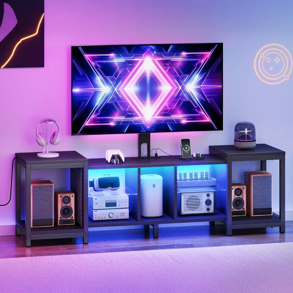 

LED Lights TV Stand with Mount for Living Room, TV Stand for Power Outlet, Entertainment Center Gaming TV Console Cabinet