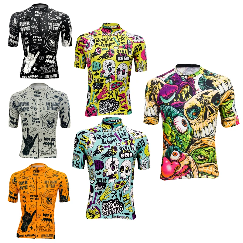 Men\'s Summer Orange Tattoo Cycling Jersey Black Bike Clothing Bicycle Wear Short Sleeve Customizable Arbitrary Choice