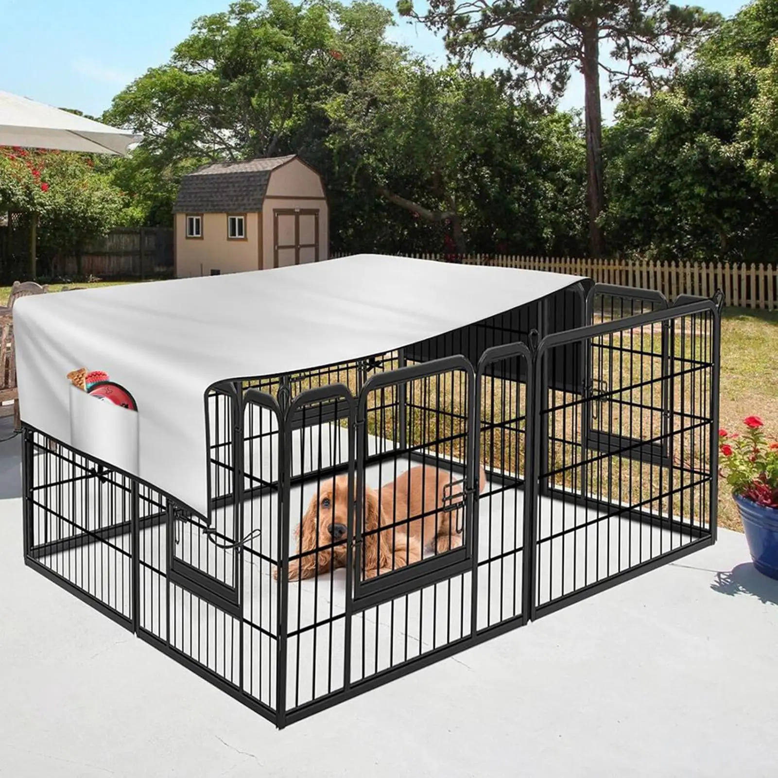 Dog Kennel Cover 210D Oxford Privacy Enclosure Tarp Waterproof Large Kennel Cover for Patio Picnic Outdoor Camping Backyard
