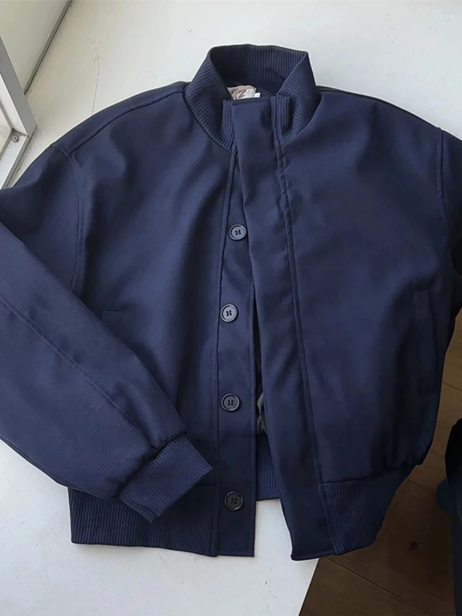 

ort Flight Jaet Men's Spring Autumn Cleanfit Silhouette Turtlene Baseball Sle American Retro Blue Outerwear Coat