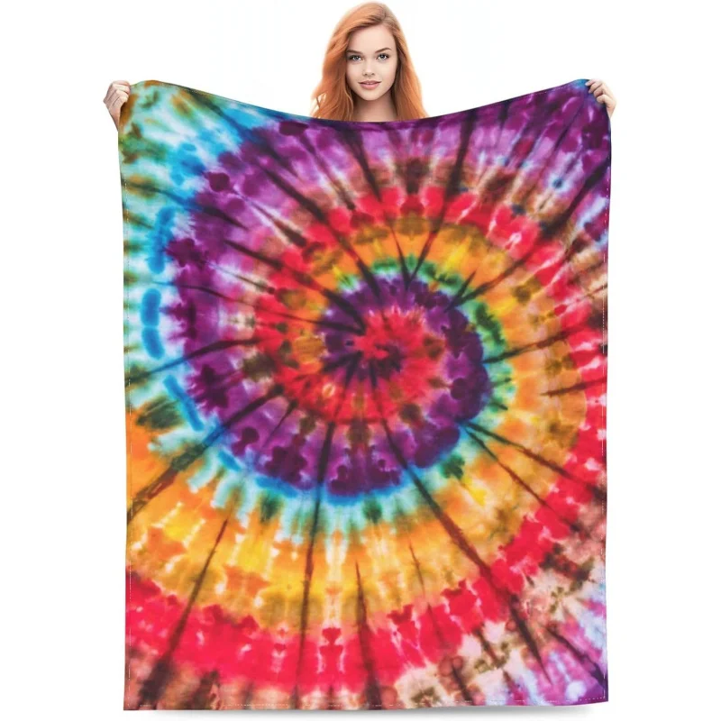 Tie dye colorful rainbow flannel bed, men's leisure fashion blanket, lightweight and comfortable bedroom, living room, sofa