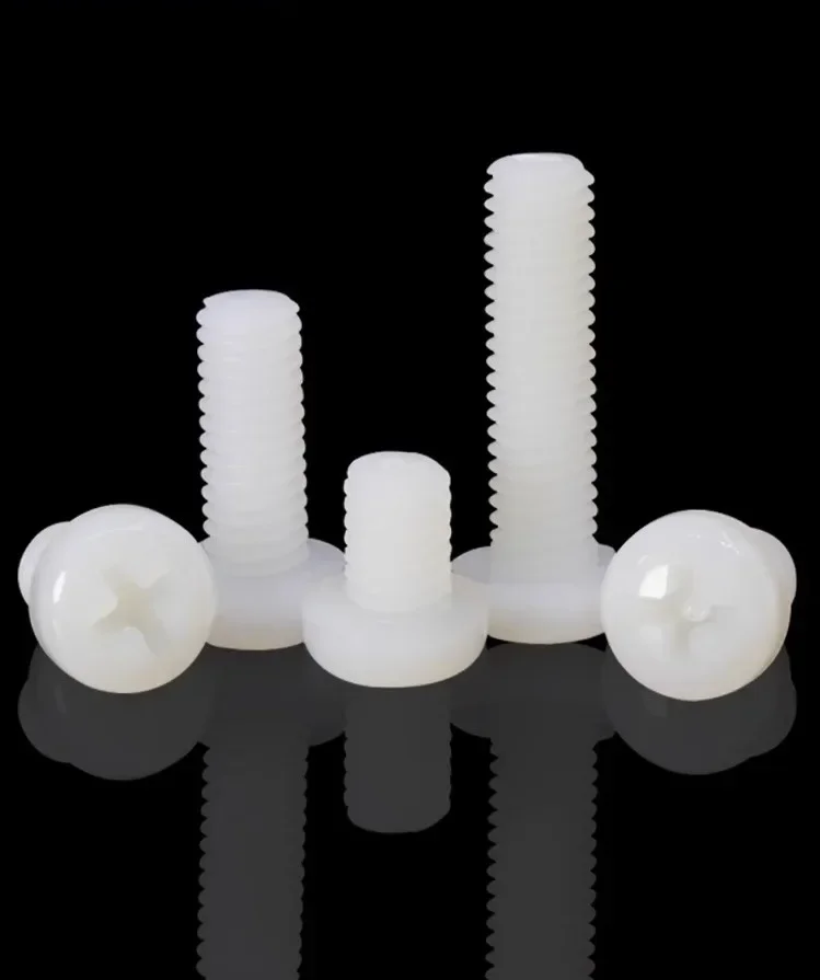 500 قطعة/الوحدة M5 M6 M8 الأبيض البلاستيك النايلون المسمار جولة رئيس الصليب عموم رئيس الترباس