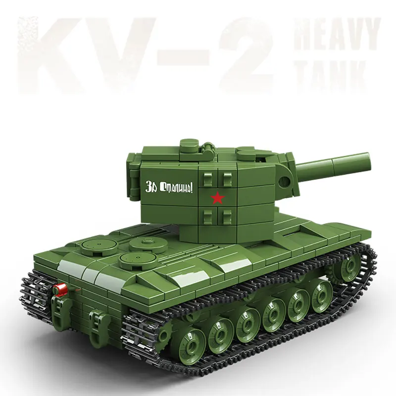 Military Equipment Fight WW2 Tiger Style KV2 Tank Building Blocks Bricks Soldiers Figurine Weapon Model Assembly Toys Kid Gift