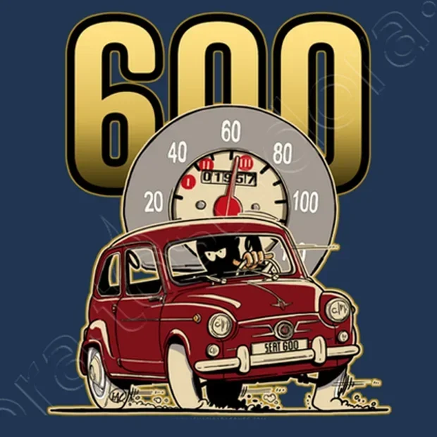 تي شيرت كلاسيكي عتيق من إسبانيا S.E.A.T 600 كارتون سيارة. جديد 100٪ قطن قصير الأكمام س الرقبة تي شيرت عارضة الرجال الأعلى #4