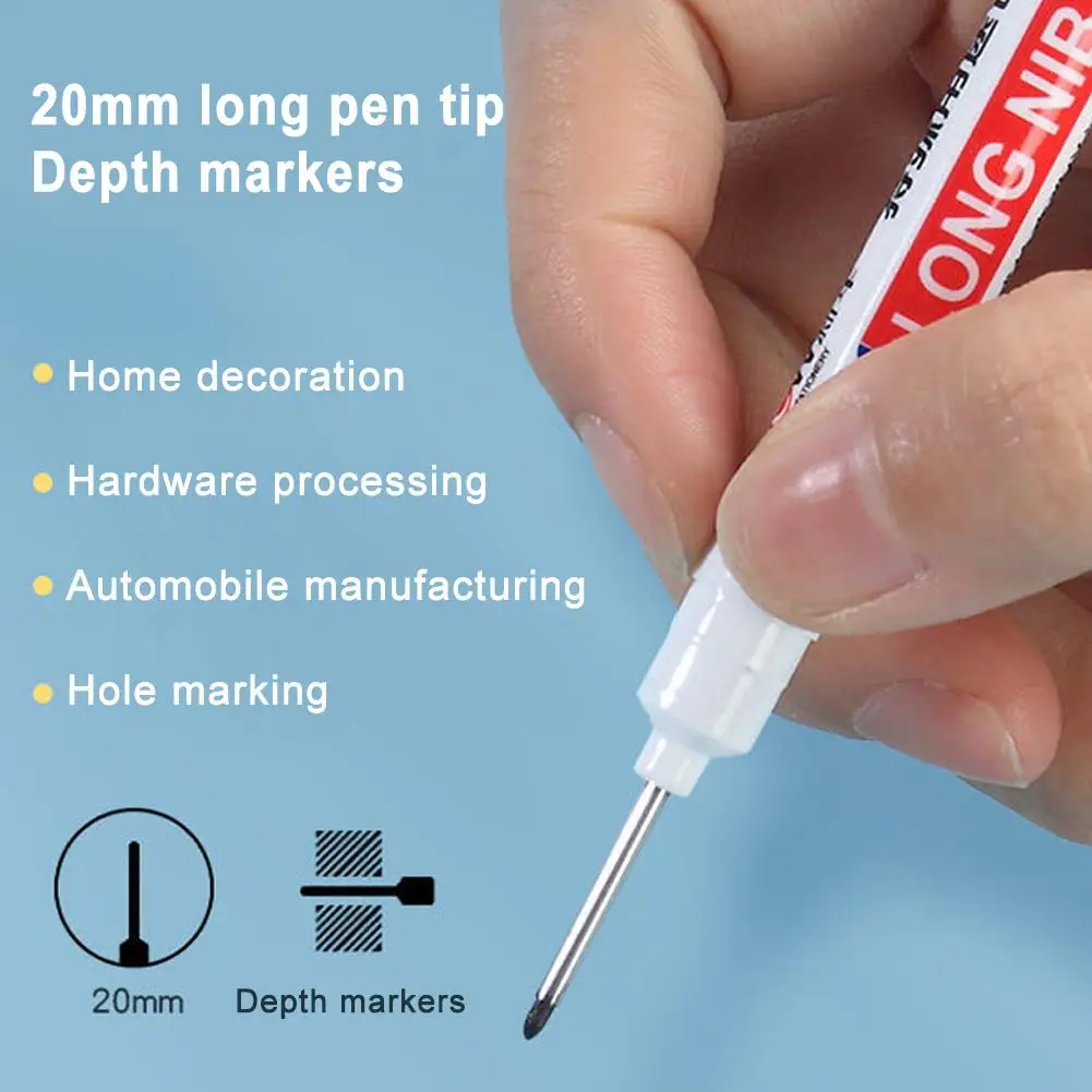 Multi-Purpose 20mm Deep Hole Long Nib Head Marker For Metal Perforating Pen Waterproof Bathroom Woodworking Decor Tool