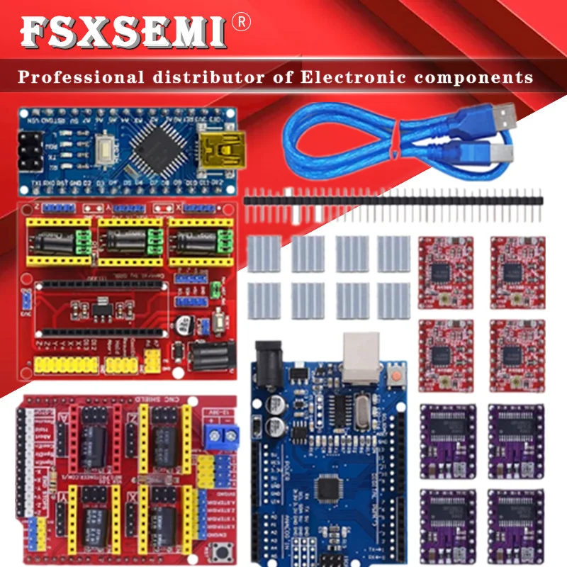 CNC shield v3 V4 engraving machine 3D Printer+ A4988 driver expansion board NANO 3.0 / UNO R3 with USB cable