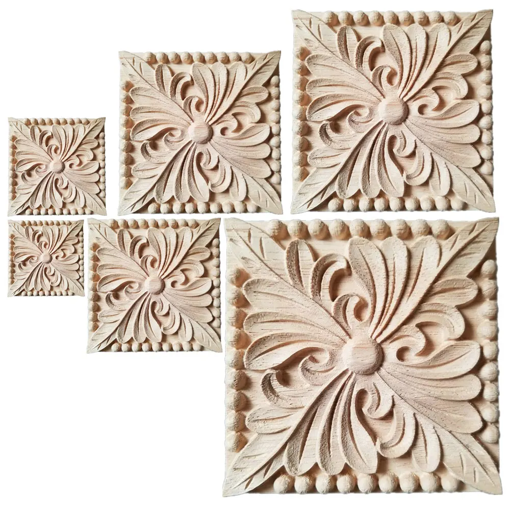 8-30cm Vintage Unpainted Wood Carved Decal Corner Onlay Applique Frame Home Decoration Accessories Furniture Wall Decor Crafts