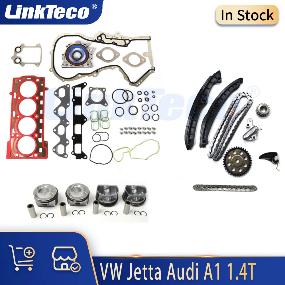 

Комплект для восстановления деталей двигателя, поршни цепи ГРМ, кольца, подходят для 1,4 T L4 Gas EA111 для Volkswagen Jetta Golf Beetle Tiguan Audi A1 1,4T