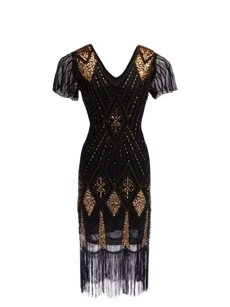 

High-End Sequin Dress Performance Costume Retro Sequin Gown Low Waist Short Skirt Vintage Glitter Dress Party Wear