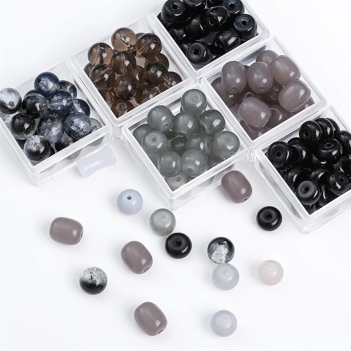 20pcs Glass Solid Color Crystal Wheel Jade Jelly Pearls Porcelain Beads For DIY Jewelry Making Bracelets Necklaces Black Series