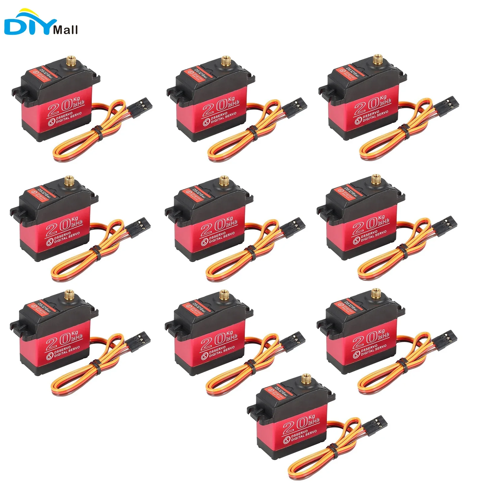 10Pcs DS3218MG 20KG Digital Servo High Torque Waterproof Full Metal Gear RC Servo for 1/10 1/12 Baja Car RC Crawler (180°）