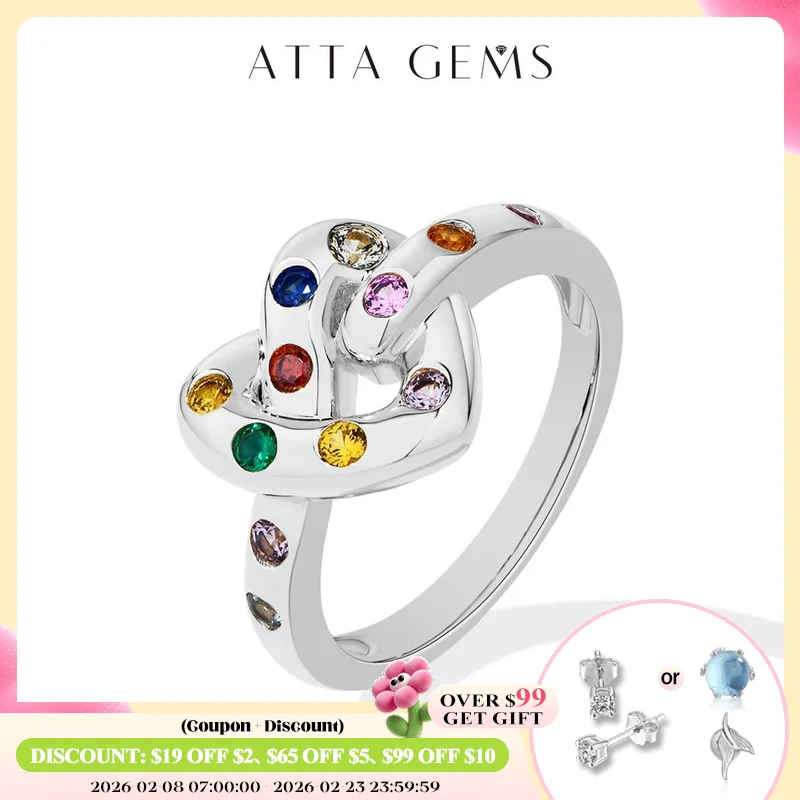 

ATTAGEMS Artificial Stone Love Rings Colorful 100% 925 Sterling Silver 18K Gold Plated For Women Girl Holiday Party Jewelry Gift