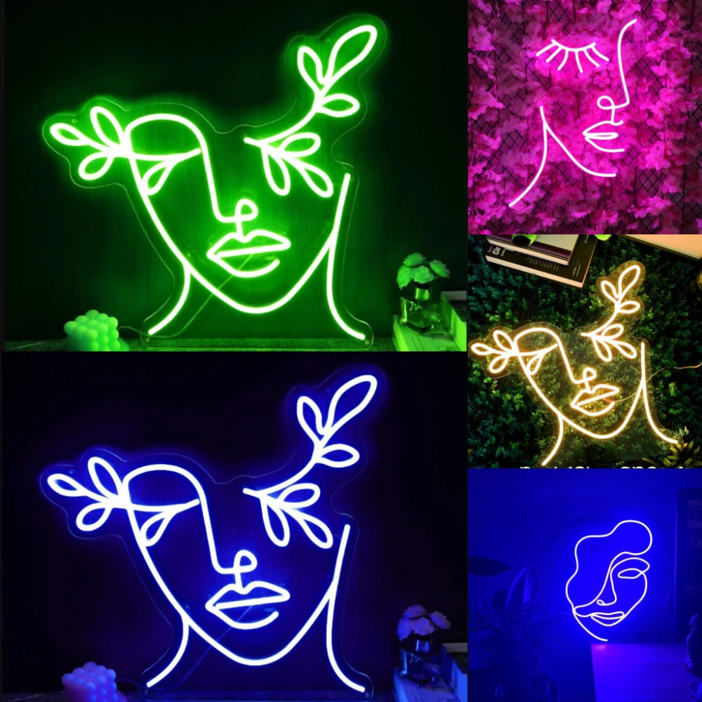 

Pretty Girl Neon Sign Custom Beauty Woman Face Flower Led Sign Neon Light Wedding Party Bedroom Living Room Art Wall Decoration