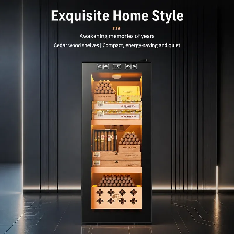 Eggar Dragon Embedded Cigar Cabinet 35C Temp Control Humidification Air Cooling Dual Core Refrigeration Cedar Wood Small